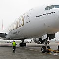 Boeing 777, potocznie "3 kosy" przed wypchnięciem i jednocześnie lotem do Dubaju