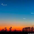 Koniunkcja Merkurego, Wenus, Księżyca na tle zorzy wieczornej. #Merkury #Wenus #Księżyc #zorza #Chojnice