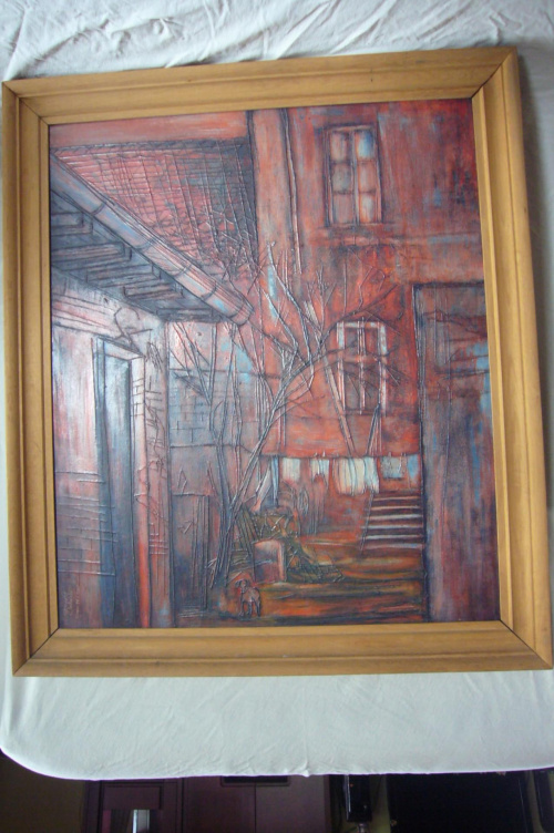 sprzedam obraz "Konin - ul. Wodna", malowany w 2003 roku przez Krzysztofa Świtalskiego dla WOŚP, PWSZ w Koninie, 70 x 60, cena 390 zł