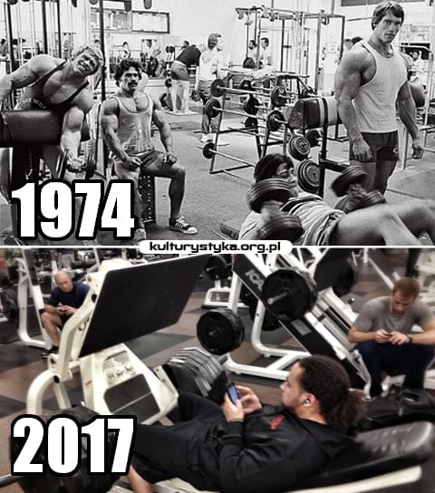 Trening na siłowni kiedyś i dzisiaj, trening Arnolda, memy kulturystyczne